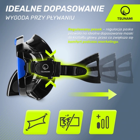 Maska do nurkowania snorkelingu z rurką TSUNAMI niebieska