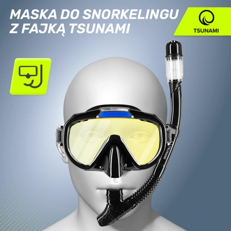 Maska do nurkowania snorkelingu z rurką TSUNAMI czarna