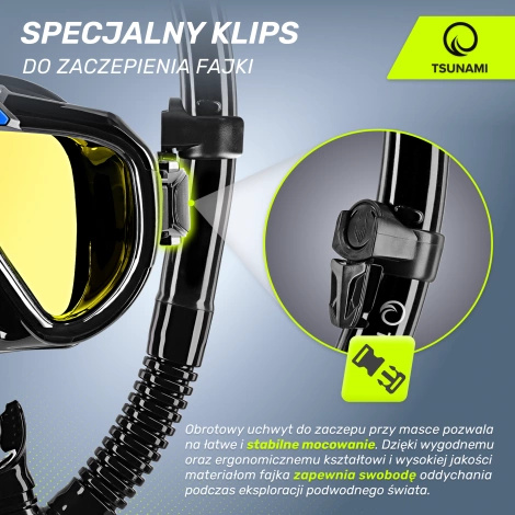 Maska do nurkowania snorkelingu z rurką TSUNAMI czarna