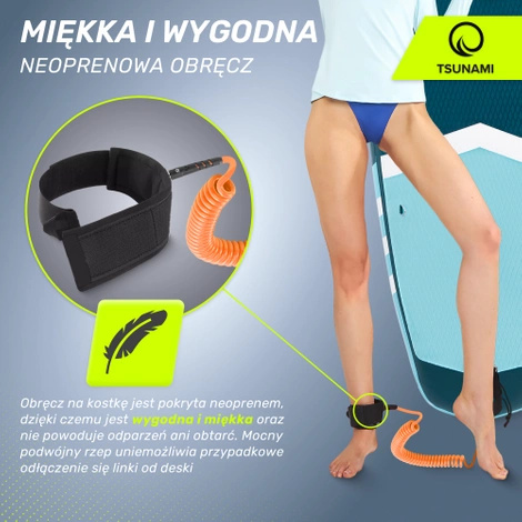 Linka bezpieczeństwa do deski SUP-Leash 3 m - pomarańczowa