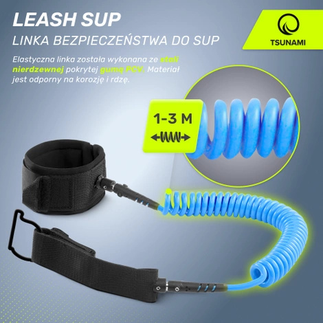 Linka bezpieczeństwa do deski SUP-Leash 3 m - niebieska