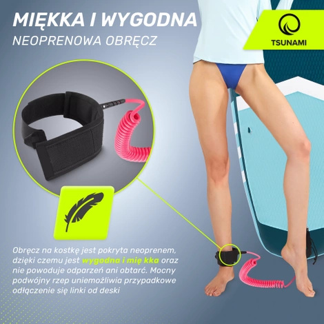 Linka bezpieczeństwa do deski SUP-Leash 3 m - różowa