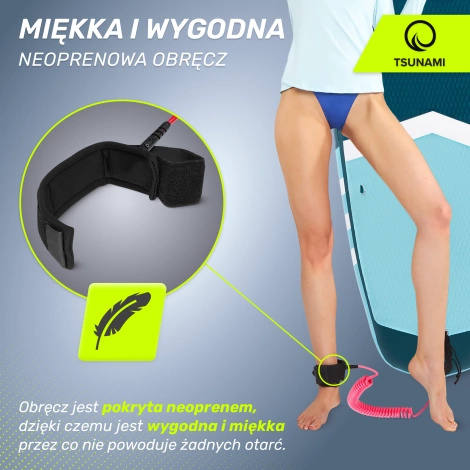 Linka bezpieczeństwa do deski SUP-Leash 3 m - różowa