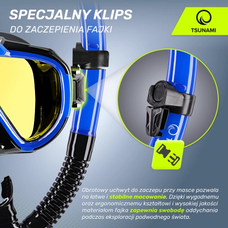 Maska do nurkowania snorkelingu z rurką TSUNAMI niebieska