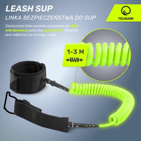 Linka bezpieczeństwa do deski SUP-Leash 3 m - zielona