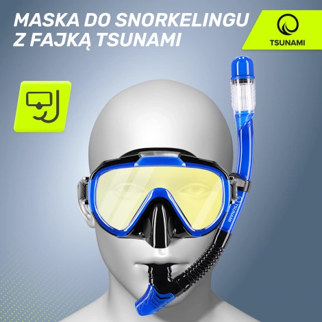 Maska do nurkowania snorkelingu z rurką TSUNAMI niebieska